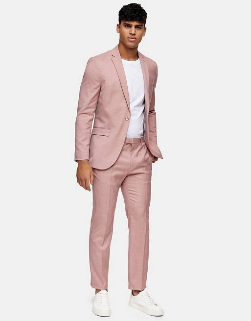 Topman slim suit in pink