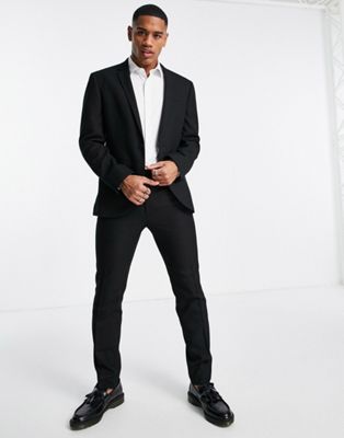 Topman slim suit jacket and trouser in black