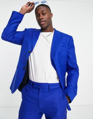 Topman slim single breasted suit jacket in blue