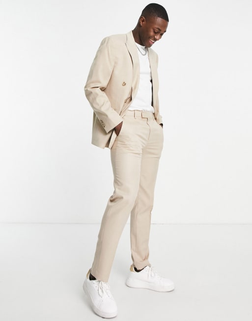Topman - Smal double breasted colbert, smalle pantalon en short in stone