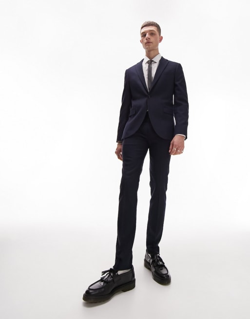  Topman stretch super skinny textured suit in navy