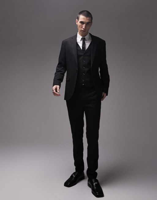  Topman stretch super skinny textured suit jacket in black - BLACK