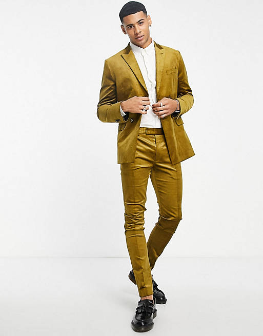 Topman super skinny cord suit in olive