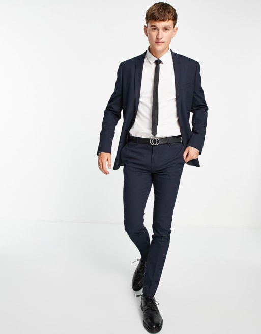 Topman super skinny textured suit jacket in navy ASOS