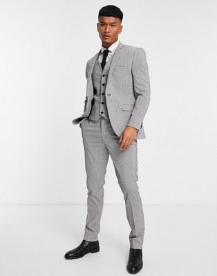 Topman three piece suit in dogs tooth check