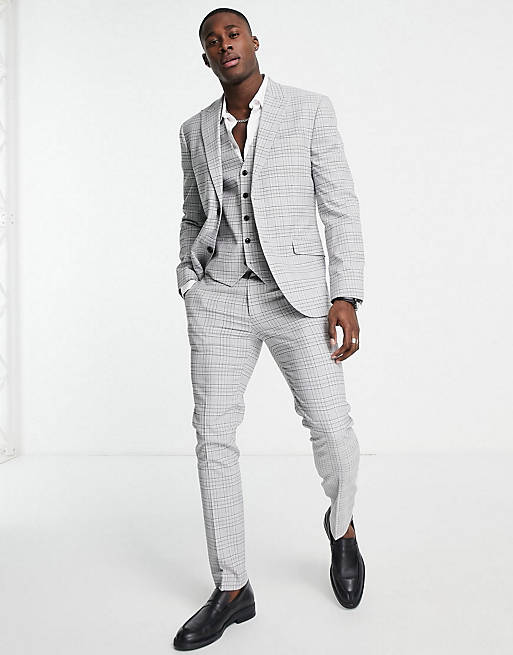 Topman - Tredelt skinny-jakkesæt med grå tern