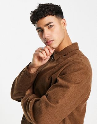 Topman flannel harrington jacket in brown co-ord