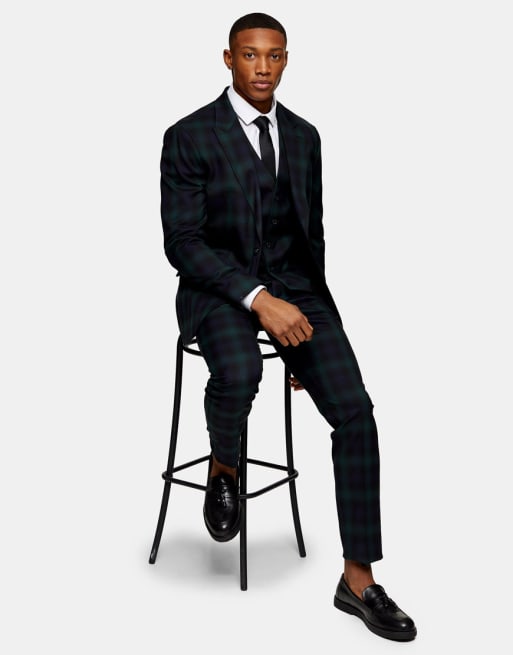 Topman watch check skinny suit in black