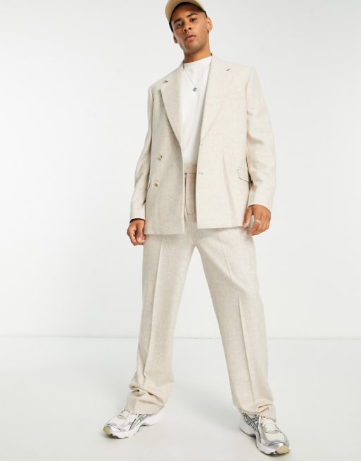 Topman wool mix wrap suit in ecru