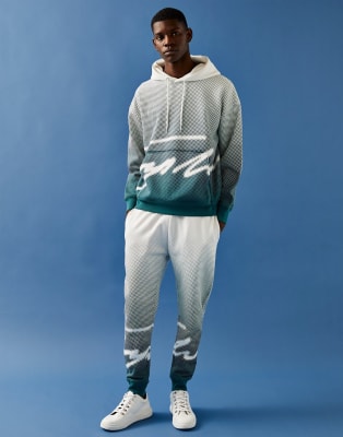 Topman – Zielony cieniowany zestaw z logo: bluza z kapturem i joggersy