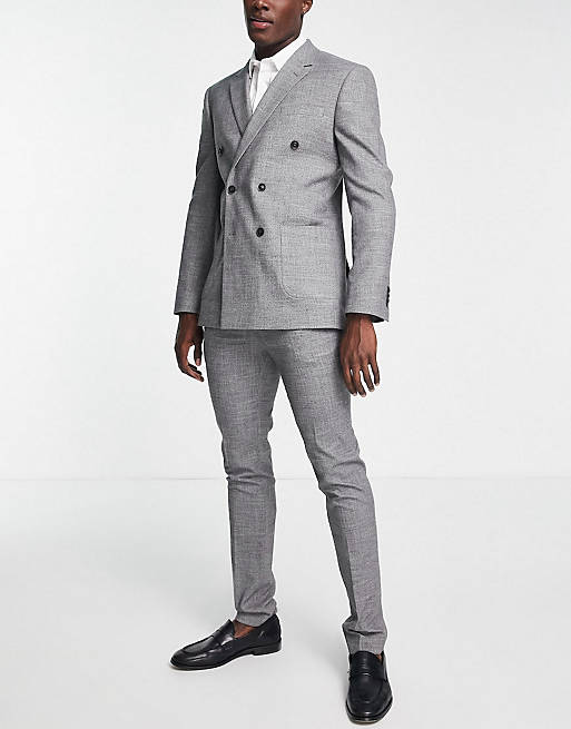 Topman – Zweireihiger Anzug mit engem Schnitt in Grau