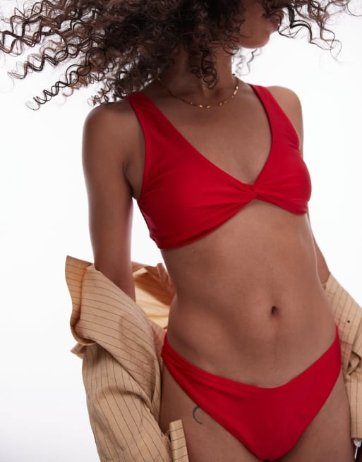 Topshop - Bikini à rayures - Rouge scintillant