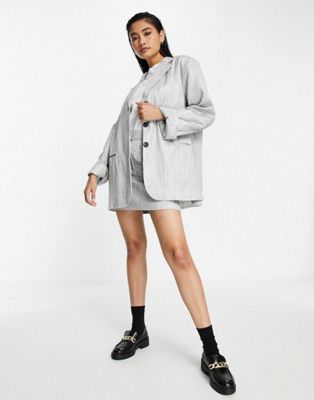 Topshop extreme oversized grandad blazer and skirt co-ord in grey