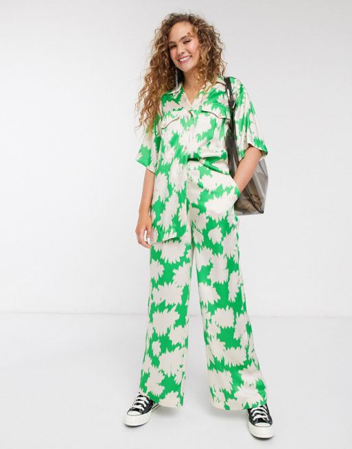 Topshop - Boutique - Satijnen combi-set met groene print