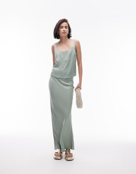 Topshop cami and skirt co-ord in summer khaki - view 1