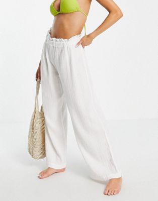 Topshop co-ord casual textured beach trouser in white