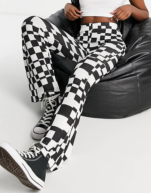 Topshop checkerboard tee and flared trouser co-ord in monochrome
