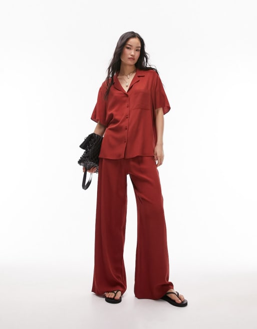 Topshop - Co-ord set van gekreukte stof in roestkleur
