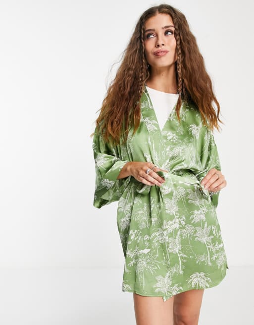 Topshop - Completo pigiama e vestaglia con stampa di palme