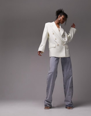 Topshop - Coordinato anni '90 con gonna e blazer color crema