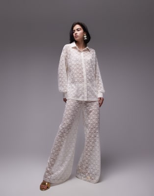 Topshop - Coordinato con camicia e pantaloni in pizzo écru