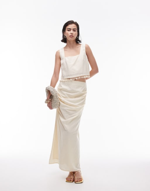 Topshop - Coordinato con top con conchiglie sulle finiture e gonna color latticello