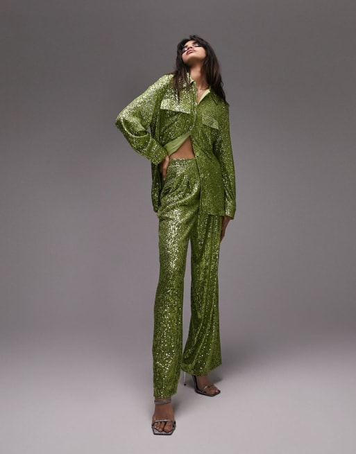 Topshop - Coordinato corto sartoriale color kiwi con paillettes - LGREEN