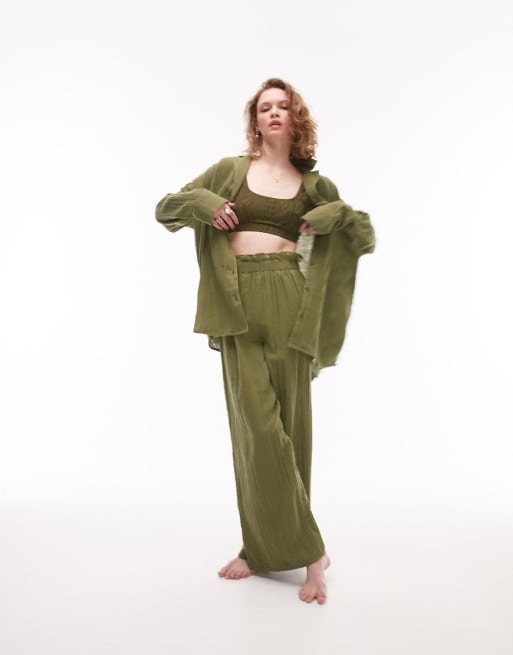 Topshop - Coordinato da mare testurizzato color oliva
