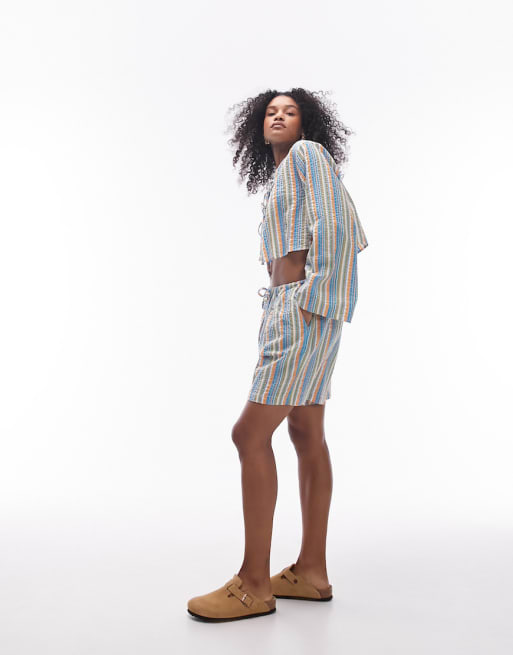Topshop - Coordinato da spiaggia in seersucker a righe multicolore