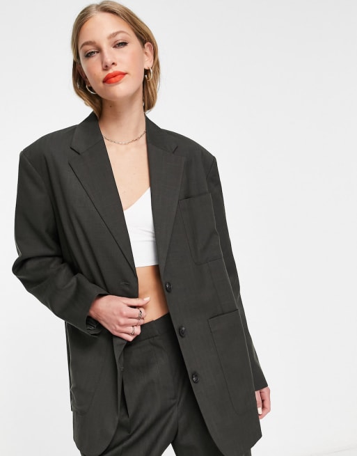 Topshop - Coordinato dal taglio maschile oversize antracite con motivo tratteggiato