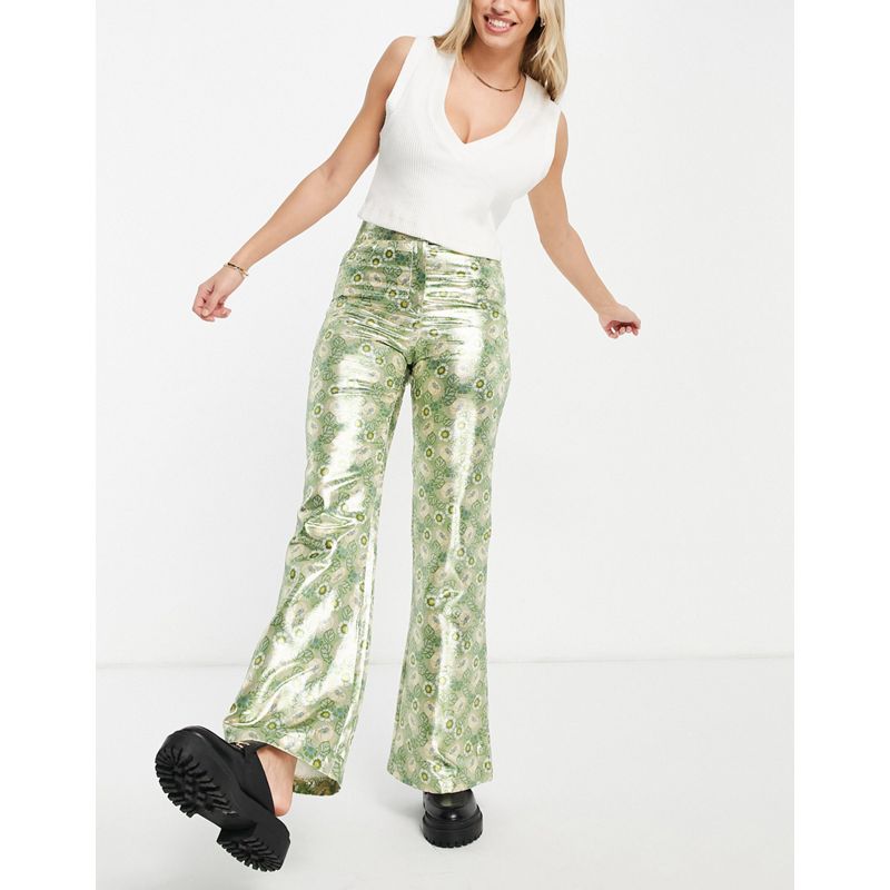 Pantaloni e leggings Pantaloni stampati Topshop - Coordinato metallizzato a fiori color menta