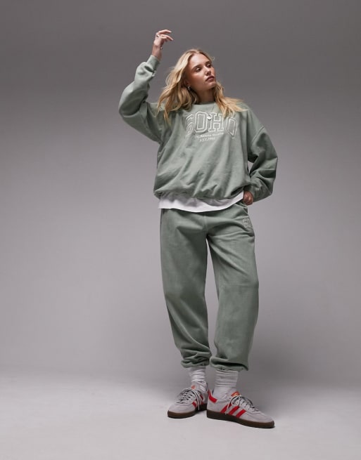 Topshop - Coordinato verde slavato vintage con stampa grafica 