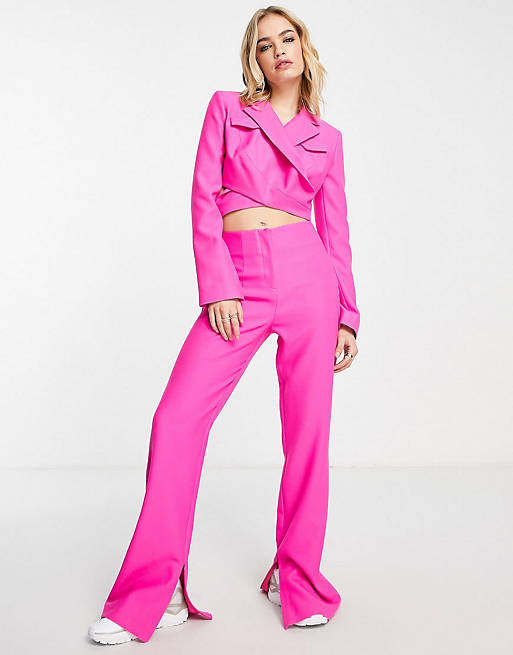 Topshop cropped suit set in bright pink