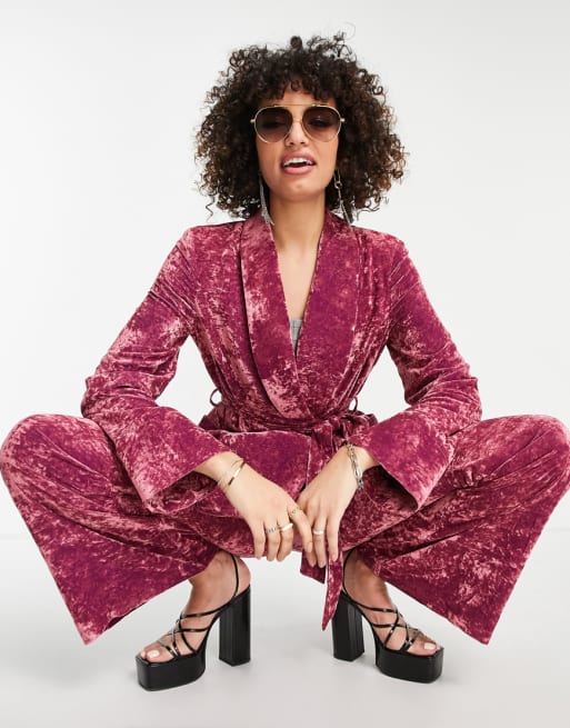 Topshop crushed velvet suit co-ord in pink