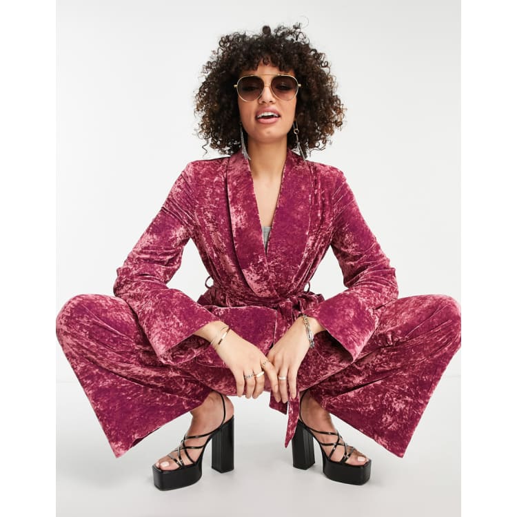 Topshop crushed velvet suit set in pink