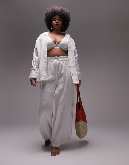 Topshop Curve casual textured beach set in white