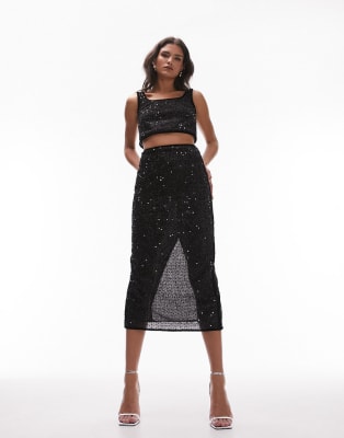 Débardeur Noir à Encolure Sequins Argentés - Taille 54 - Viscose - Occasion Très Bon État