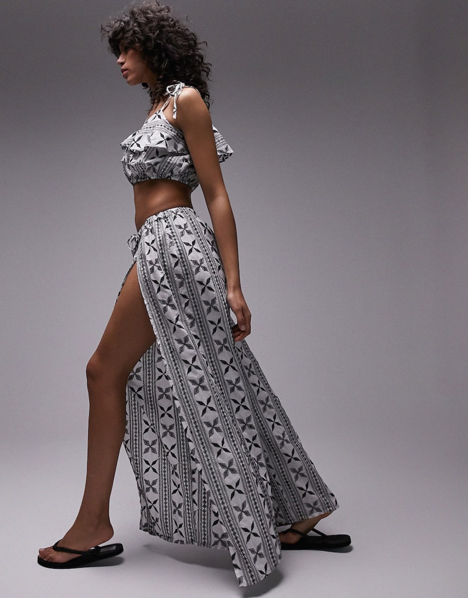 Topshop embroidered beach co-ord in monochrome