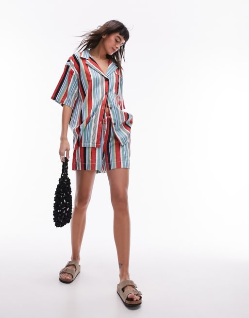 Topshop - Ensemble en lin rayé - Multicolore