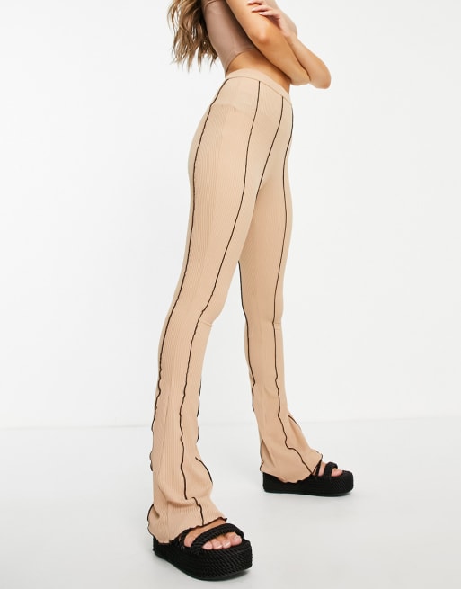 Topshop exposed seam one shoulder crop and flared pant set in stone