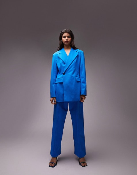 Topshop extreme shoulder waisted suit in azure blue - view 1