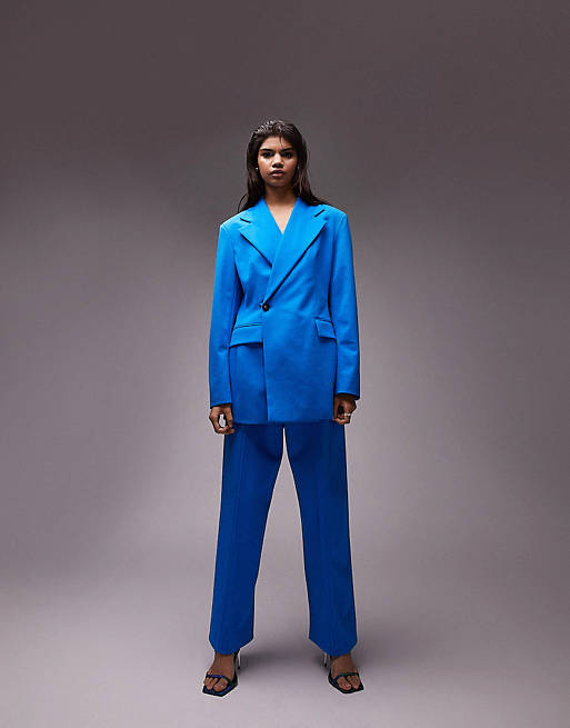Topshop extreme shoulder waisted suit set in azure blue