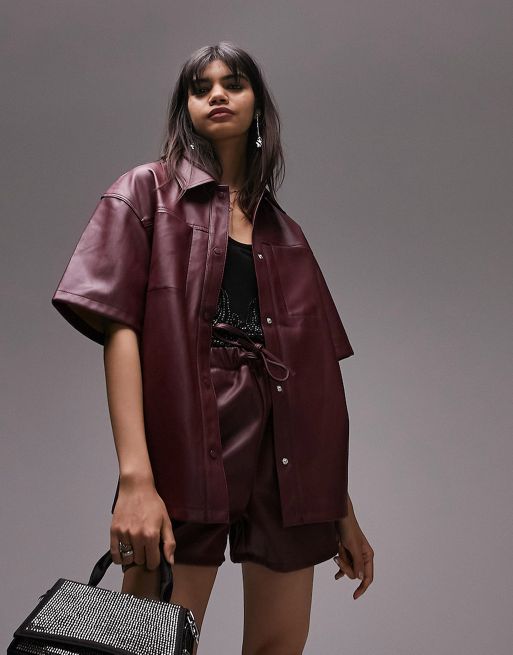 Topshop PETITE Burgundy Faux Leather PU Hardware Mini Skirt