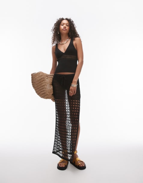 Topshop - Gebreide opengestikte co-ord set van rok en hemdje - view 1