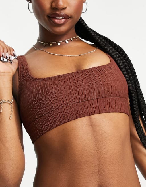 Topshop – Gerafftes Bikini-Set mit eckigem Ausschnitt