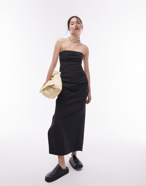 Topshop - Gonna lunga a colonna nera in tessuto tecnico in coordinato