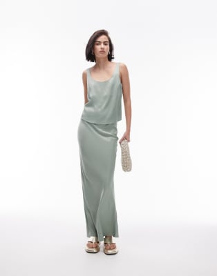 Topshop – Kakifärgat set med linne och kjol - view 1