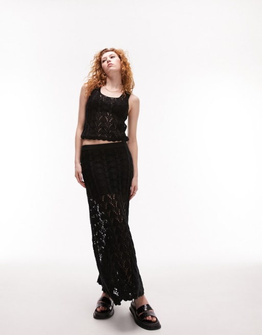 Topshop knitted stitchy set in black