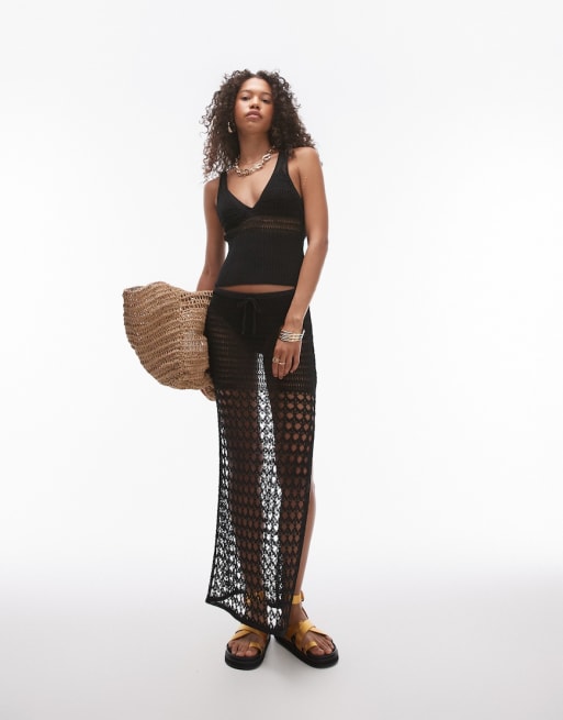 Topshop knitted stitchy skirt and singlet set
