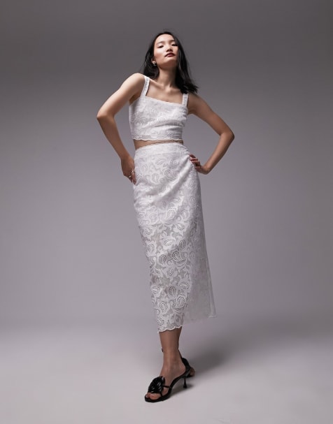 Topshop lace detail top and skirt set in ivory - view 1